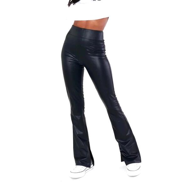 Show Me Your Mumu Nashville Pull On Flare Black Faux Leather High Rise Pants - Picture 11 of 11